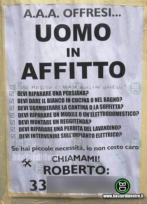 AAA Affittasi tuttofare. Buono per ogni uso